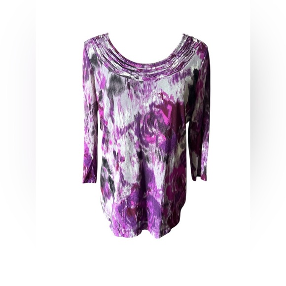 Dana Buchman Purple and Gray Abstract Blouse - Picture 1 of 8